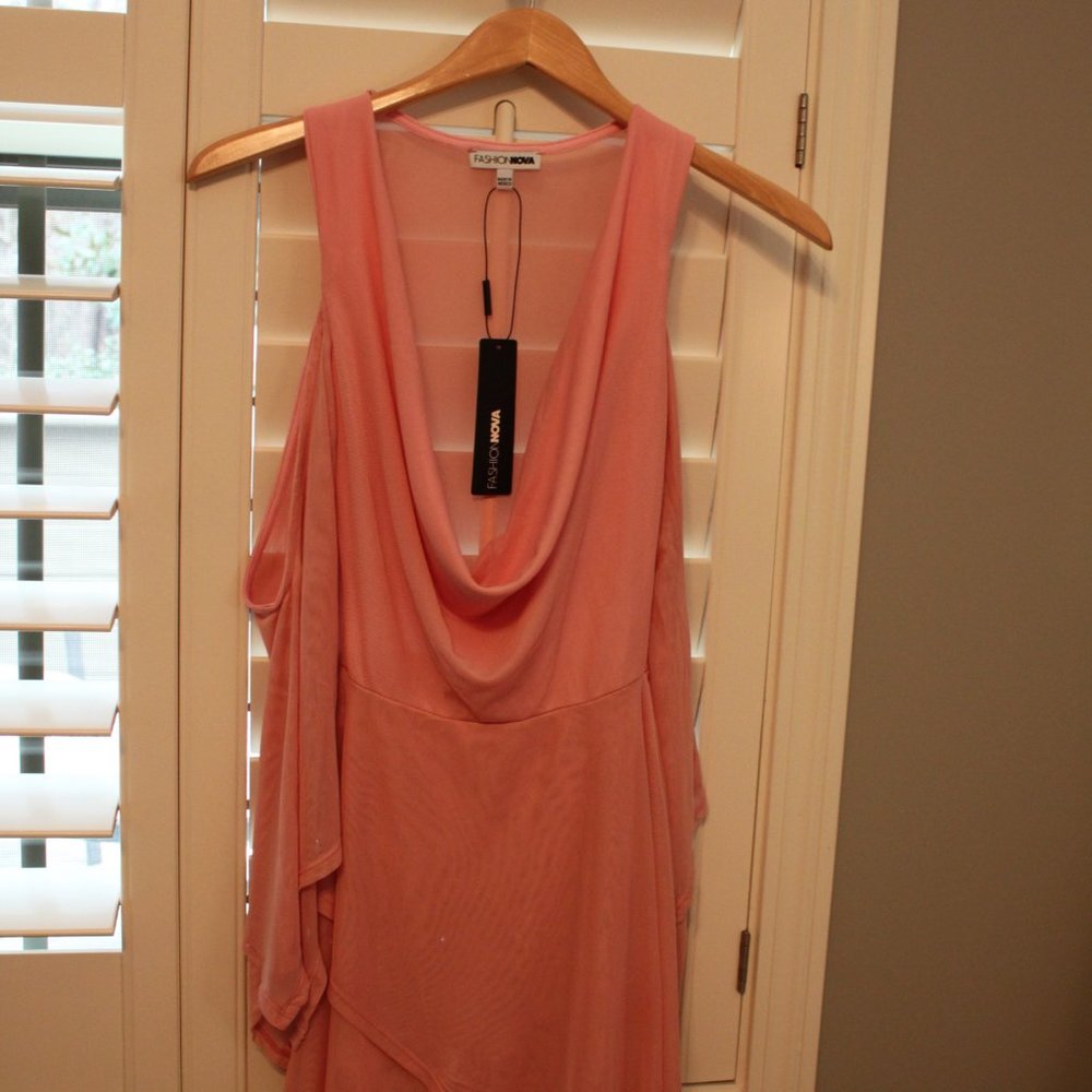 Pink/Peach/Blush Peek a boo long sleeve XS Dress NWT